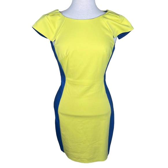 Belle Badgley Mischka Chartreuse & Blue Sheath Dress Size 2 - Picture 10 of 10
